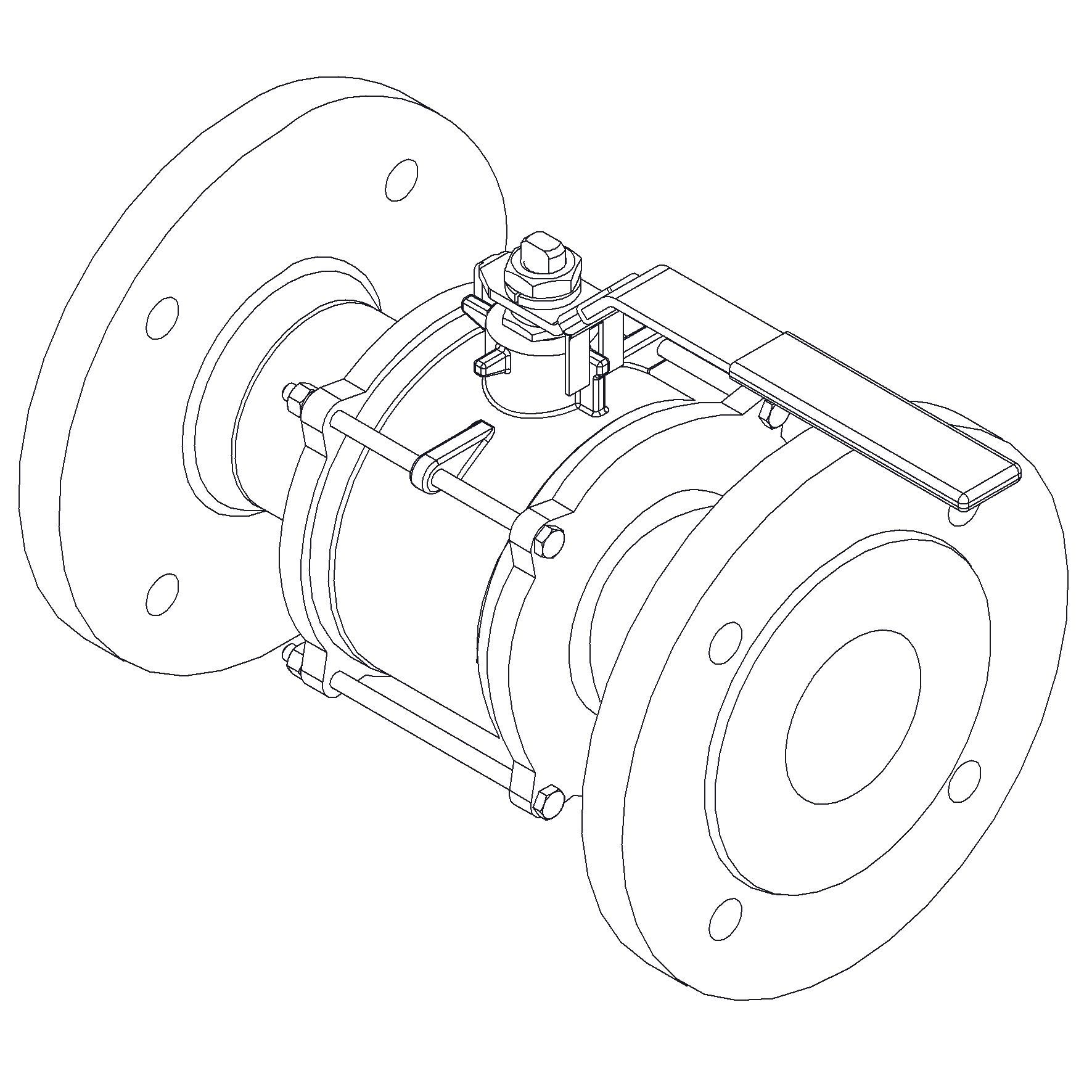 Product image of BALL VALVE 3-PCE FLANGED, NON-DIRECT, LEVER, AISI316/AISI316/PTFE
