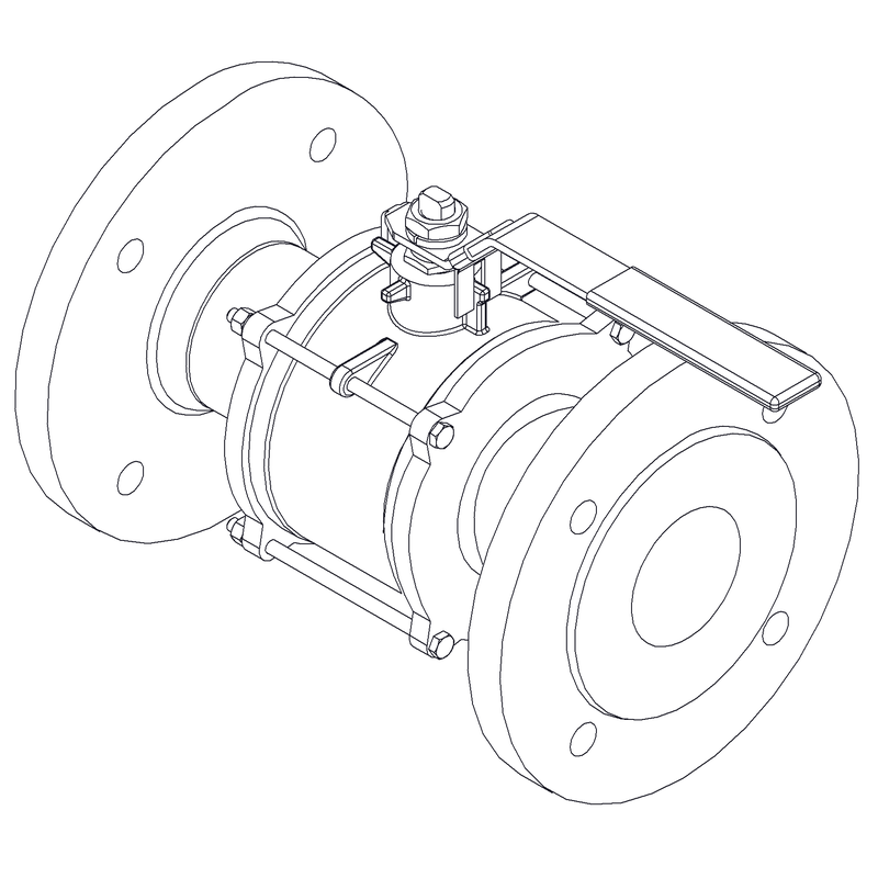 Product image of BALL VALVE 3-PCE FLANGED, NON-DIRECT, LEVER, AISI316/AISI316/PTFE