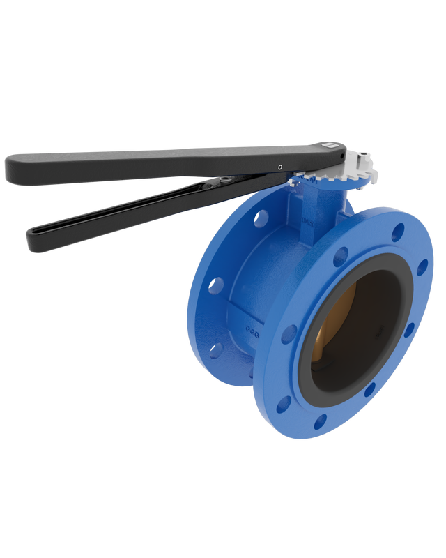 Product image of BUTTERFLY VALVE VULCANIZED LINER DOUBLE FLANGED, LEVER, GGG40.3/C958/NBR