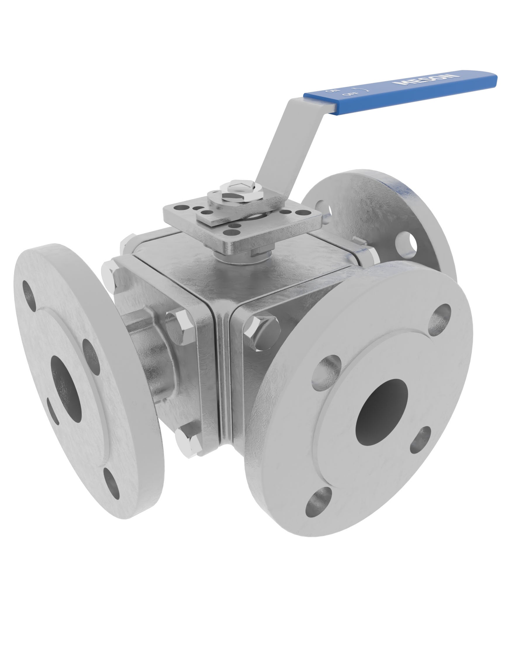 Product image of BALL VALVE 3-WAY FLANGED T-PORT, DIRECT, LEVER, AISI316/AISI316/PTFE